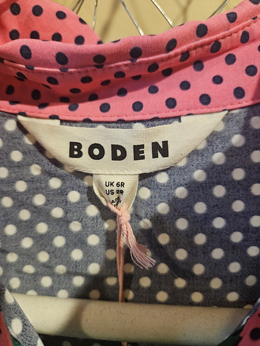 Boden Navy Polka Dot Nightgown with Pink Belt and Green Trim - Picture 3 of 3